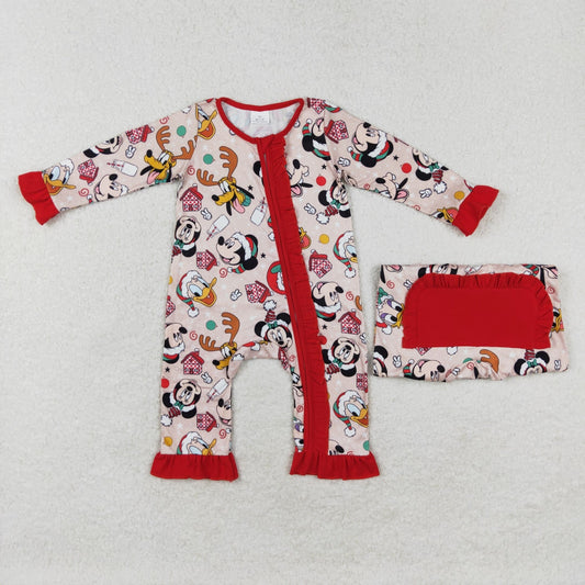 LR1334 Cartoon Christmas red lace zipper long-sleeved onesie