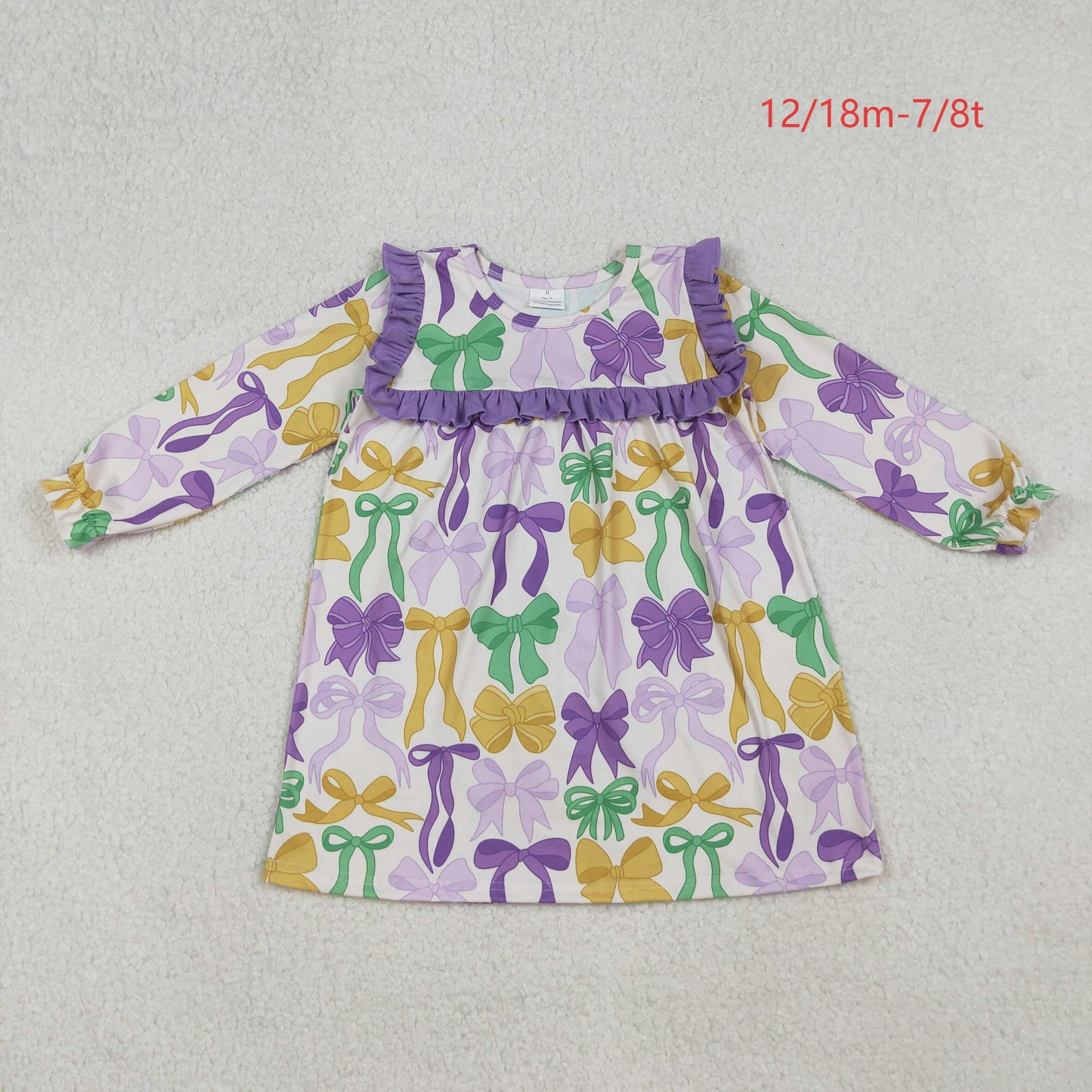 GLD1295 Baby Girls Mardi Gras Bows Ruffle Knee Length Dress C10.6