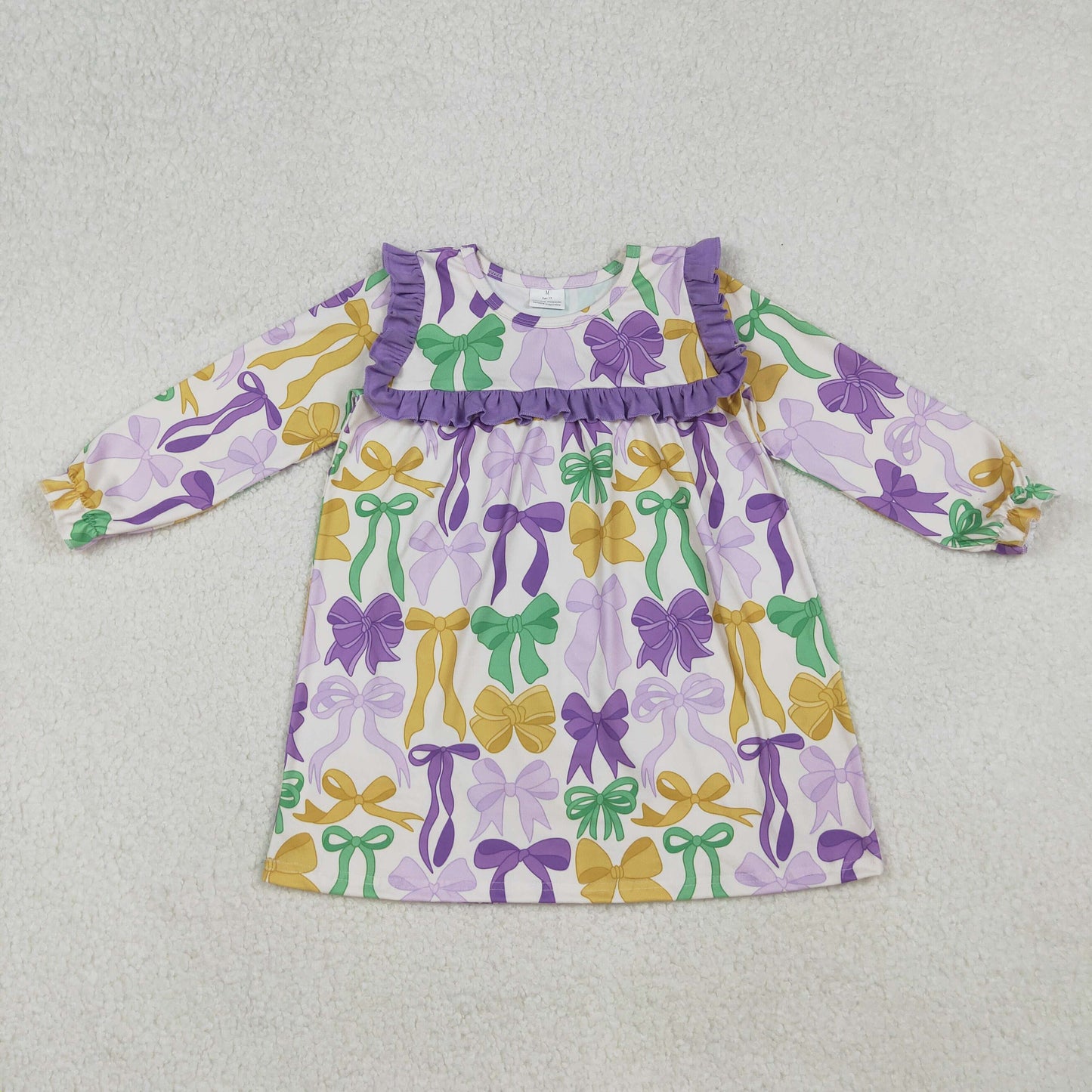 GLD1295 Baby Girls Mardi Gras Bows Ruffle Knee Length Dress C10.6
