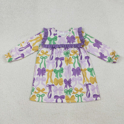GLD1295 Baby Girls Mardi Gras Bows Ruffle Knee Length Dress C10.6
