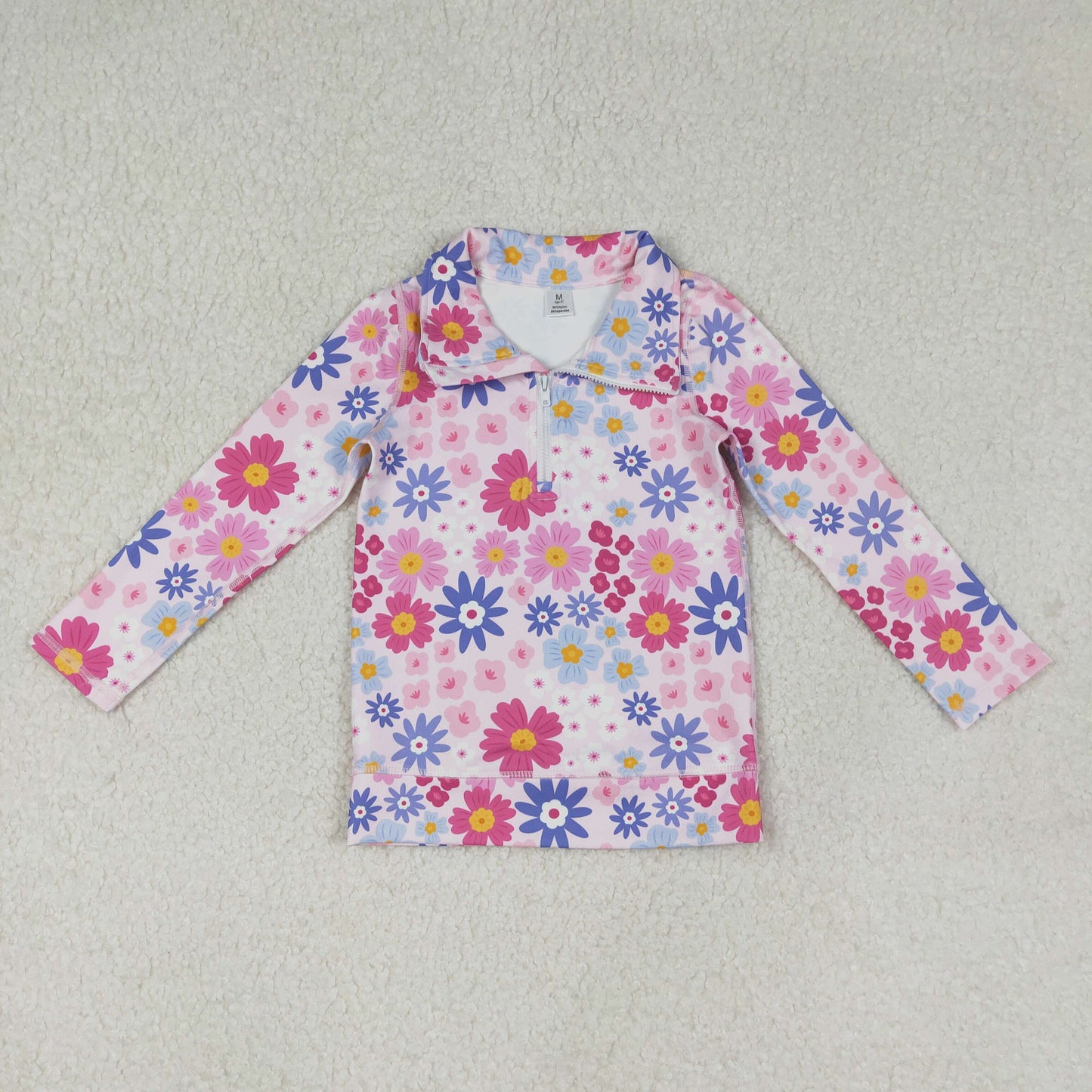 GT1373 Baby Girls Pink Blue Daisy Flowers Yoga Active Zipper Pullovers Top C12.9
