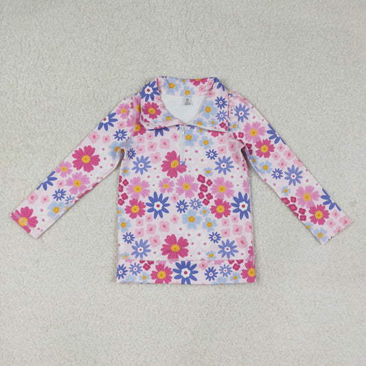 GT1373 Baby Girls Pink Blue Daisy Flowers Yoga Active Zipper Pullovers Top C12.9