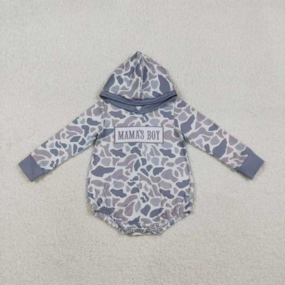 Sibling Baby Boys Embroidery Mama's Boy Light Grey Camo Pockets Pant Clothes Sets Hoodie Romper C12.1