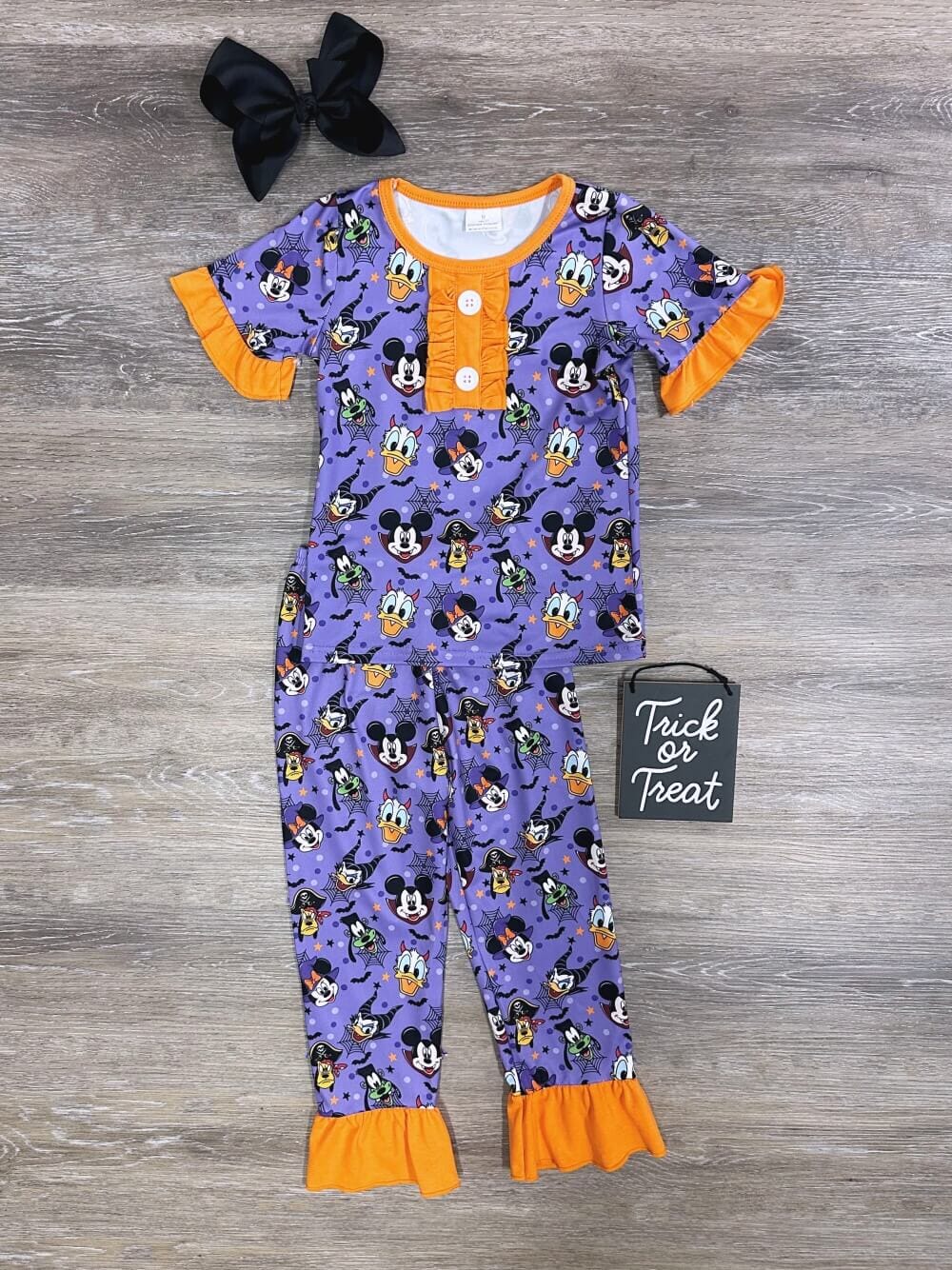 GSPO1608 Baby Girls Halloween Cartoon Purple Top Pants Pajamas Clothes Set