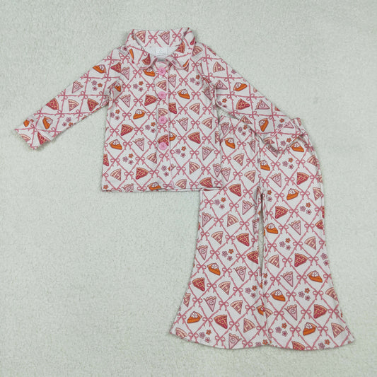 GLP2738 Baby Girls Pink Bows Flowers Plaid Button Top Pant Fall Pajamas Set C9.24