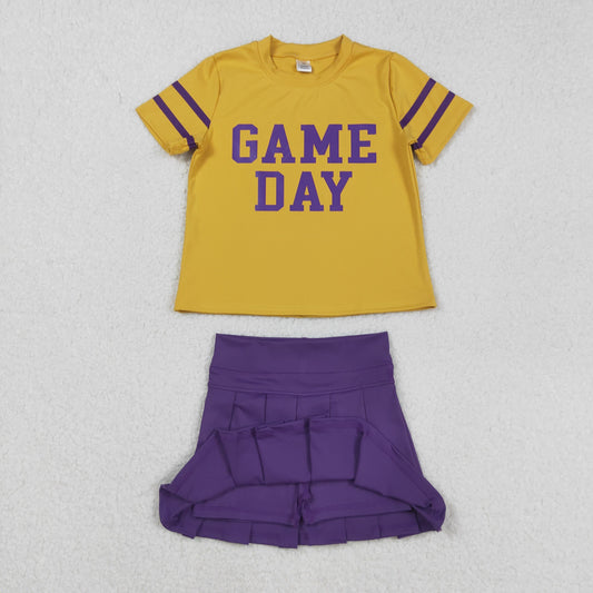 GT1100+GLK0086 Baby Girls Vinyl PurpleGame Day Top Purple Skorts Team Yoga Set C8.27