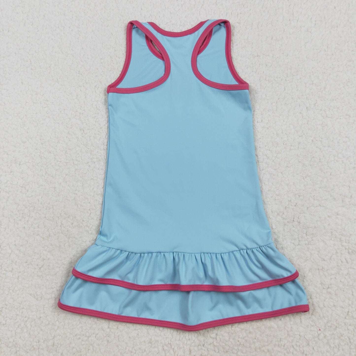 GSD2631 Baby Girls Blue Sleeveless Ruffle Yoga Knee Length Dress 7.14