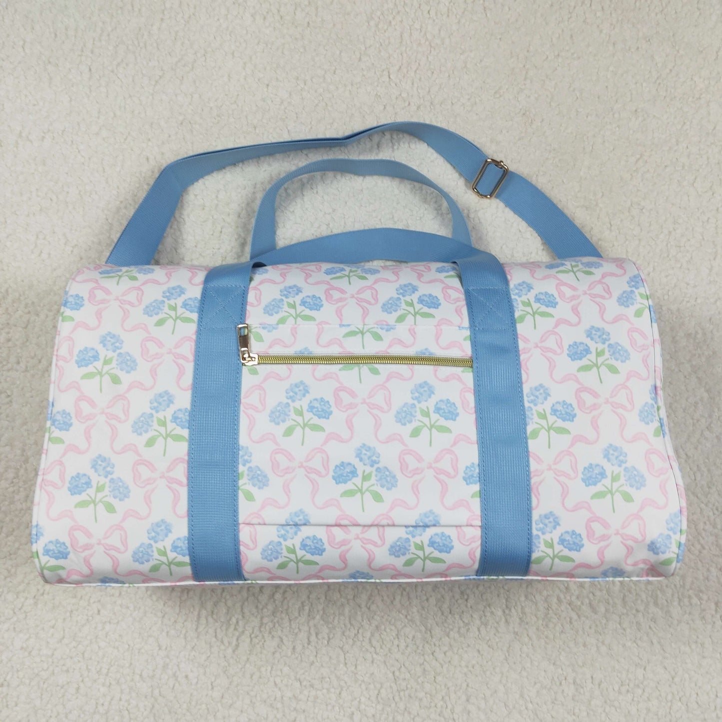 BA0294 Blue Ruffle Pink Bows Plaid Floral Gym Duffle Bag 4.22