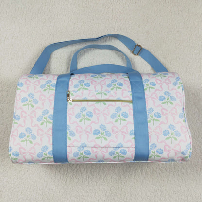 BA0294 Blue Ruffle Pink Bows Plaid Floral Gym Duffle Bag 4.22