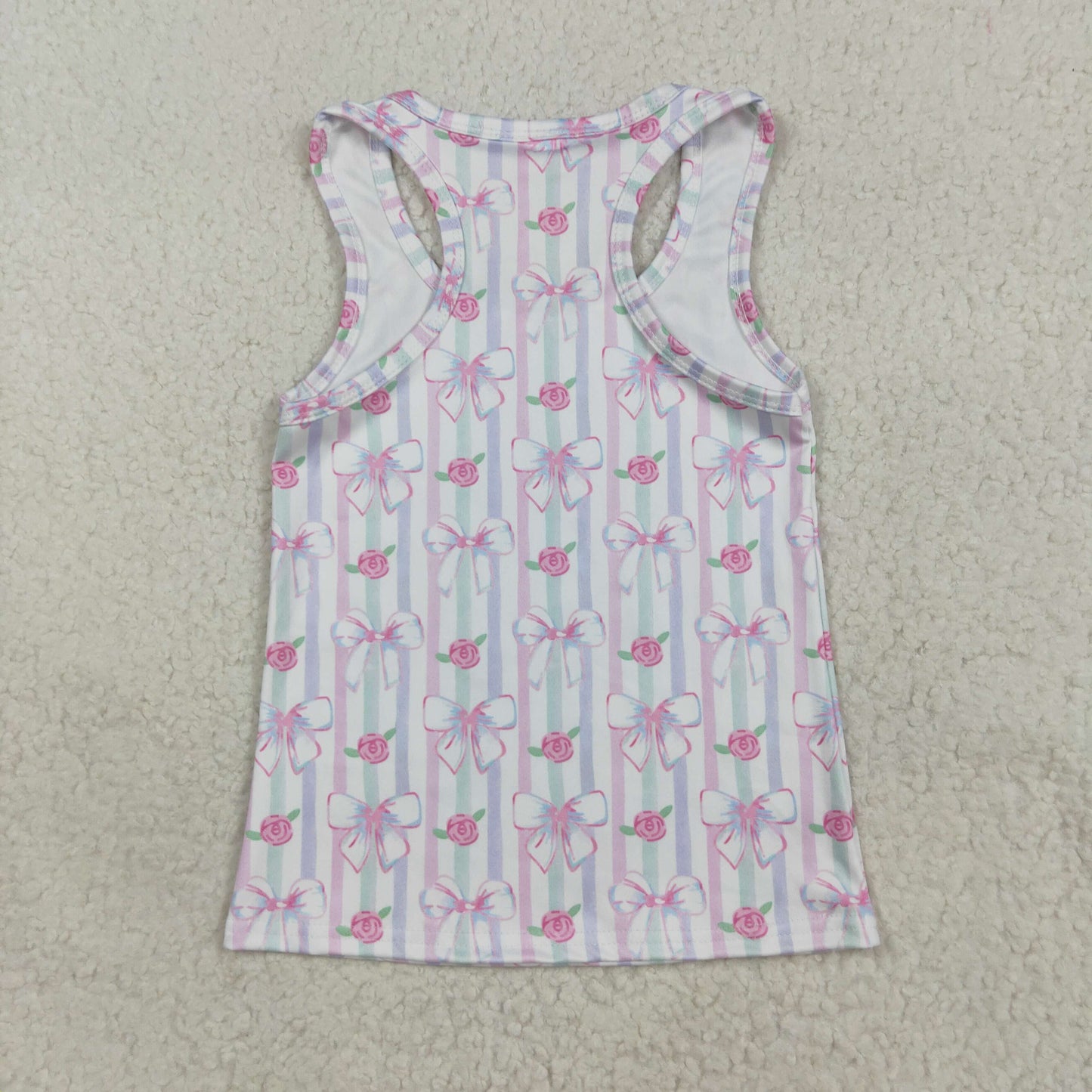GT1014 Baby Girls Sleeveless Lavender Bows Flowers Stripe Yoga Shirts Top 7.17
