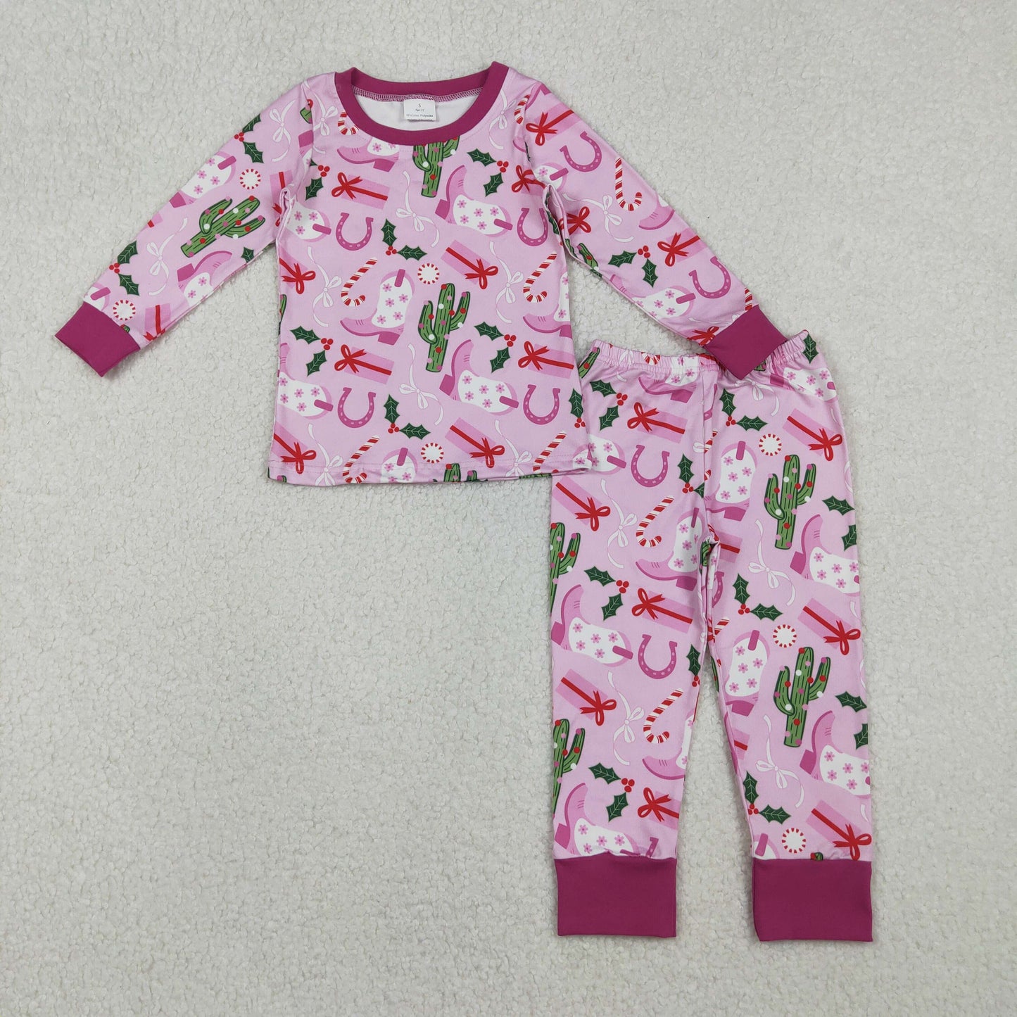 GLP1783 Baby Girls Christmas Western Boots Cactus Pajamas Clothes Set C11.3