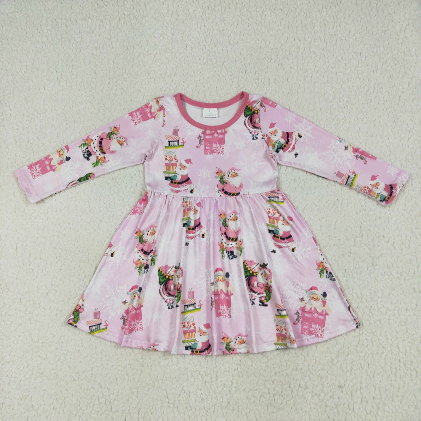 GLD0354 Baby Girls Christmas Pink Santa Present Knee Length Dress 7.1