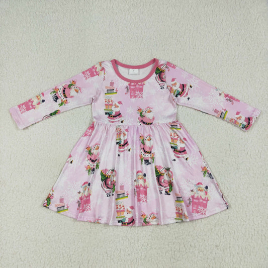 GLD0354 Baby Girls Christmas Pink Santa Present Knee Length Dress 7.1