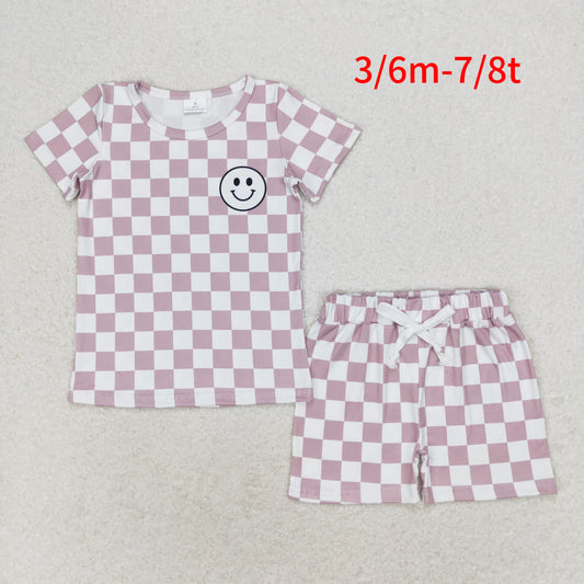 BSSO0975 Champagne plaid short-sleeved shorts suit