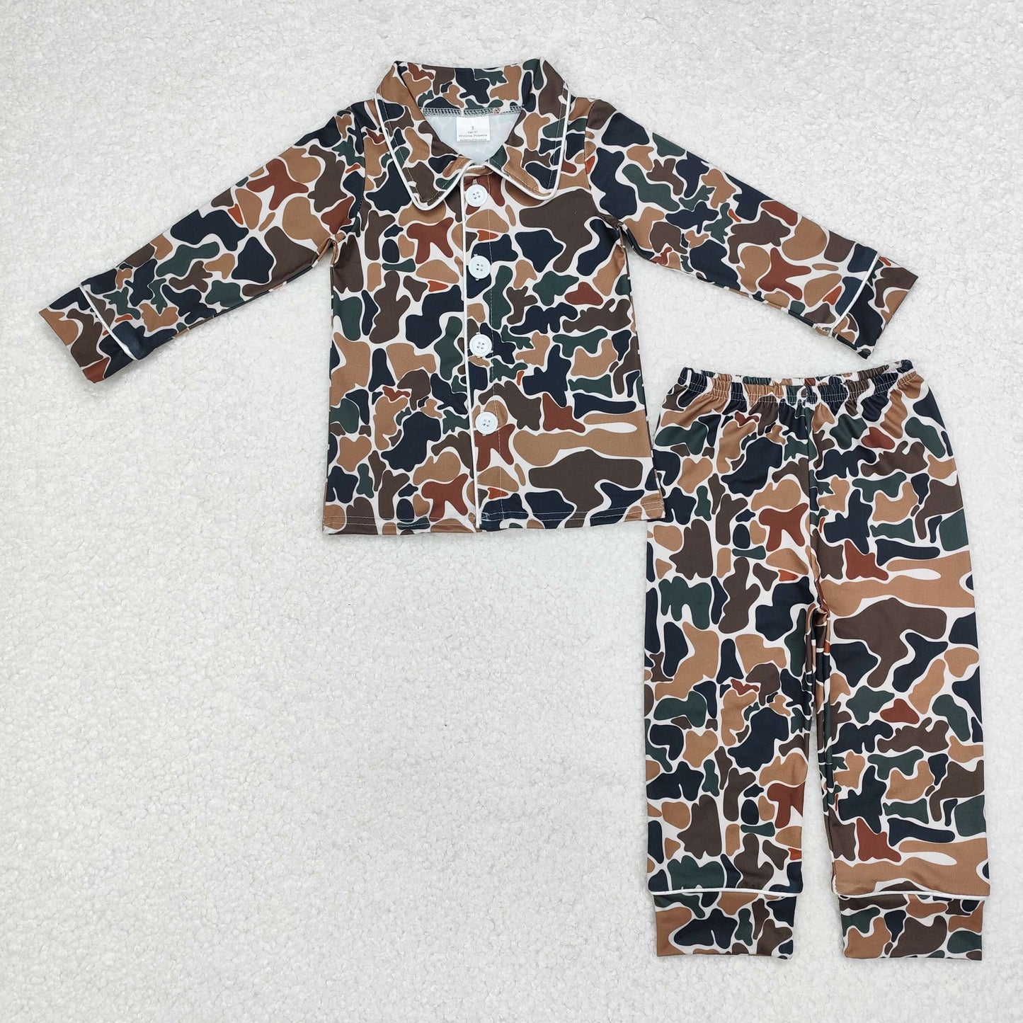 BLP0704 Baby Boys Camo Fall Brown Buttons Top Pants Pajamas Clothes Set