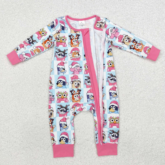 LR1783 Baby Infant Girls Christmas Dogs Zip Romper