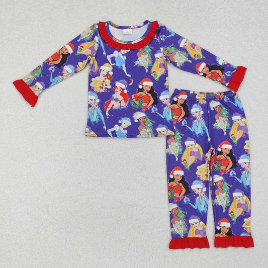 GLP1782 Baby Girls Christmas Princess Shirt Pajamas Clothes Set