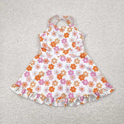 Sibling Baby Girls Strap Bows Floral Camo Print Yoga Activity Wear Ruffle Knee Length Dresses 4.26