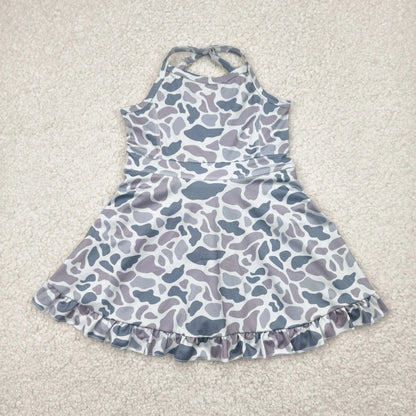 Sibling Baby Girls Strap Western Camo Print Yoga Activity Wear Ruffle Knee Length Dresses 4.29