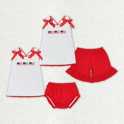 Sibling Baby Girls 4th Of July Flags Top Bummie Shorts Outfits 4.23