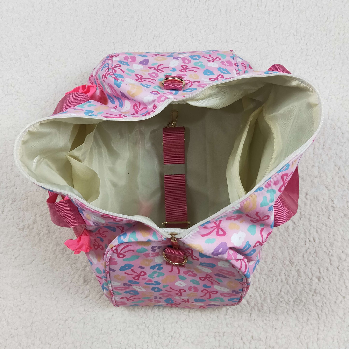 BA0320 Pink Leopard Bows Gym Bags 8.11