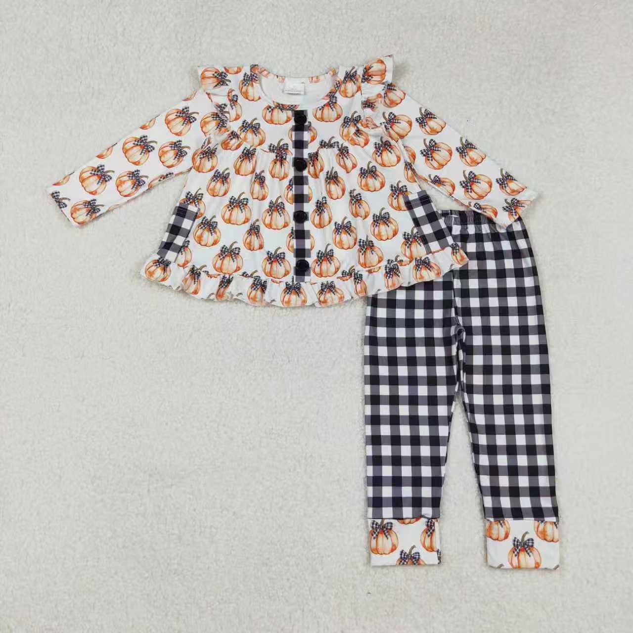 Sibling Baby Girls Bows Pumpkins Button Fal Pajamas Clothes Sets Zipper Footie Rompers C9.30