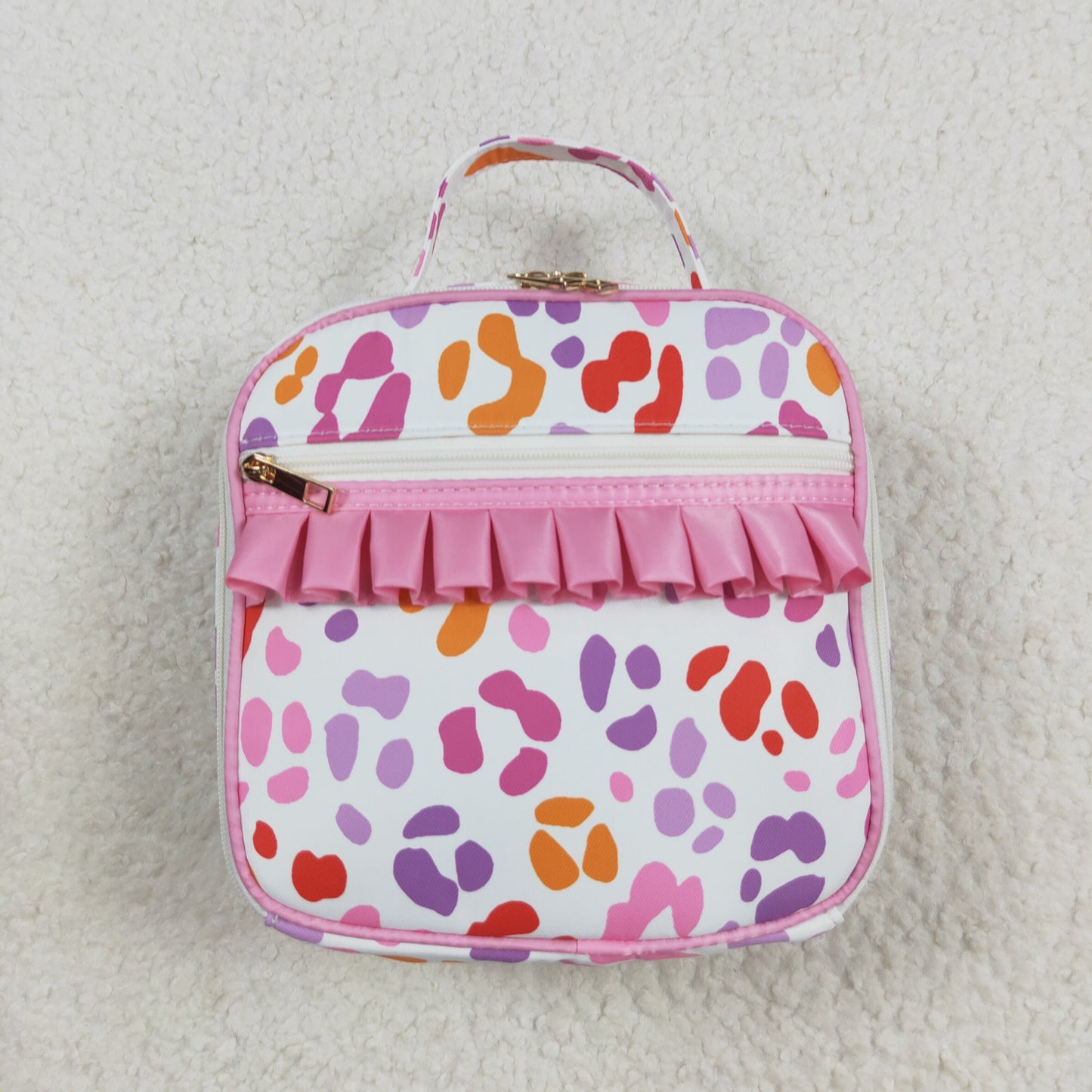 BA0309 Baby Girls Pink Leopard Ruffle School Bags Lunch Boxes 8.4