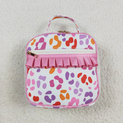 BA0309 Baby Girls Pink Leopard Ruffle School Bags Lunch Boxes 8.4