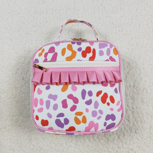 BA0309 Baby Girls Pink Leopard Ruffle School Bags Lunch Boxes 8.4