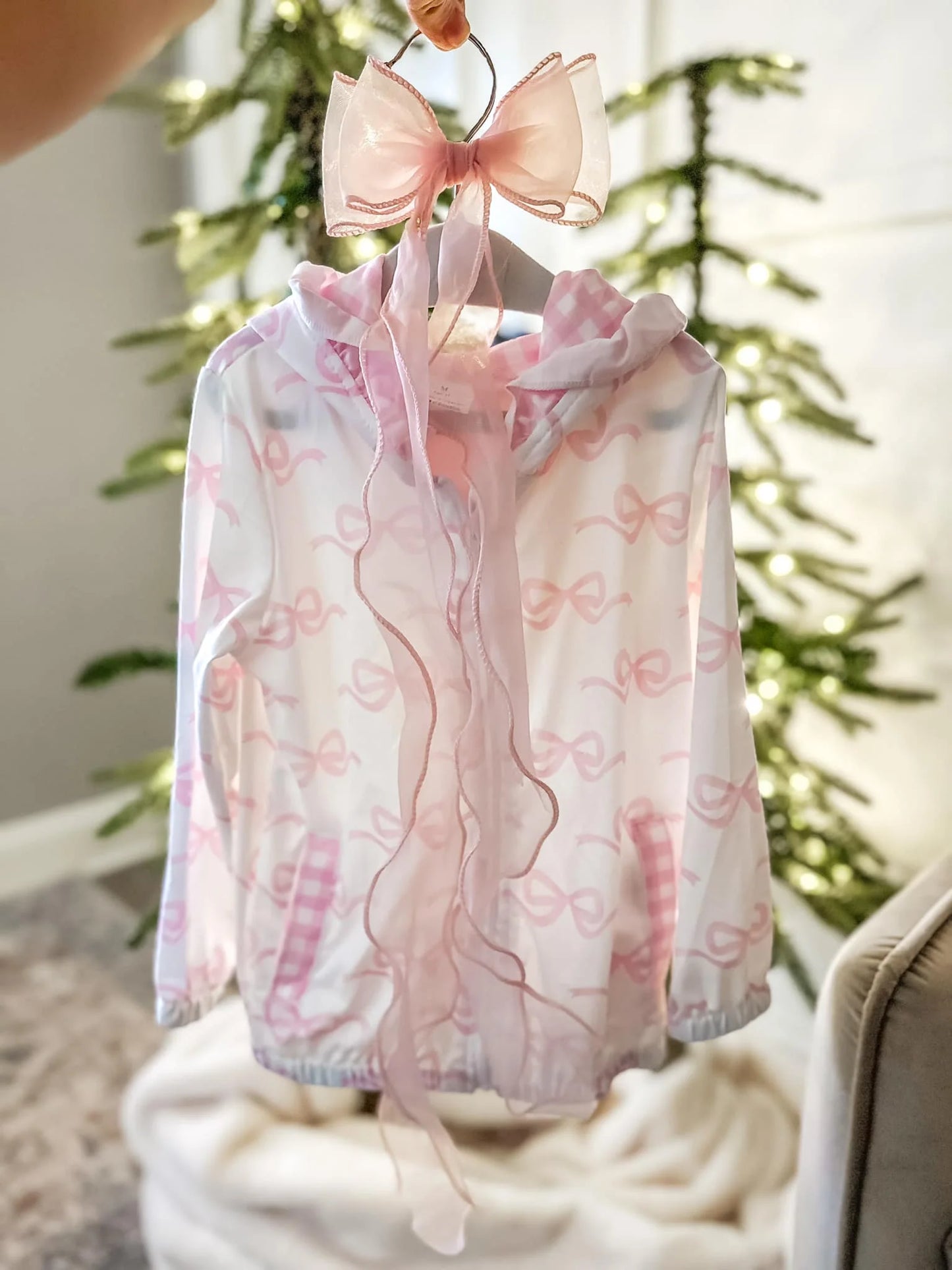 GT0873 Baby Girls Pink Bows Hooded Top Zip Tops