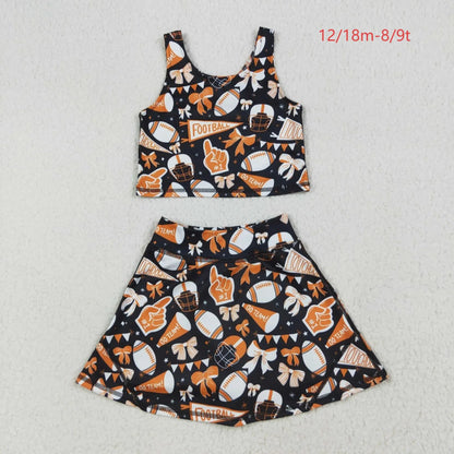 Sibling Baby Girls Sleeveless Bows Cheer Plaid Yoga Athletic Skorts Team Sets Knee Length Dress C8.26