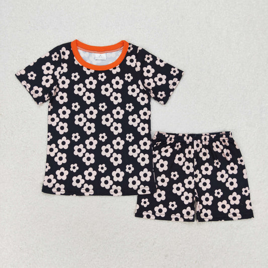 GSSO1359 Floral black short-sleeved shorts suit