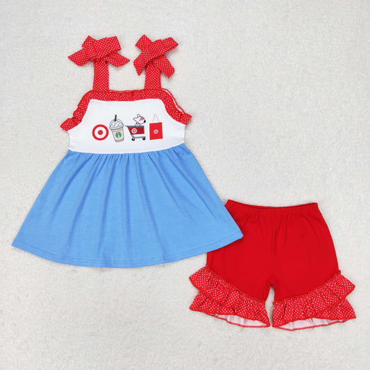 GSSO1205 Girls puppy red halter shorts set