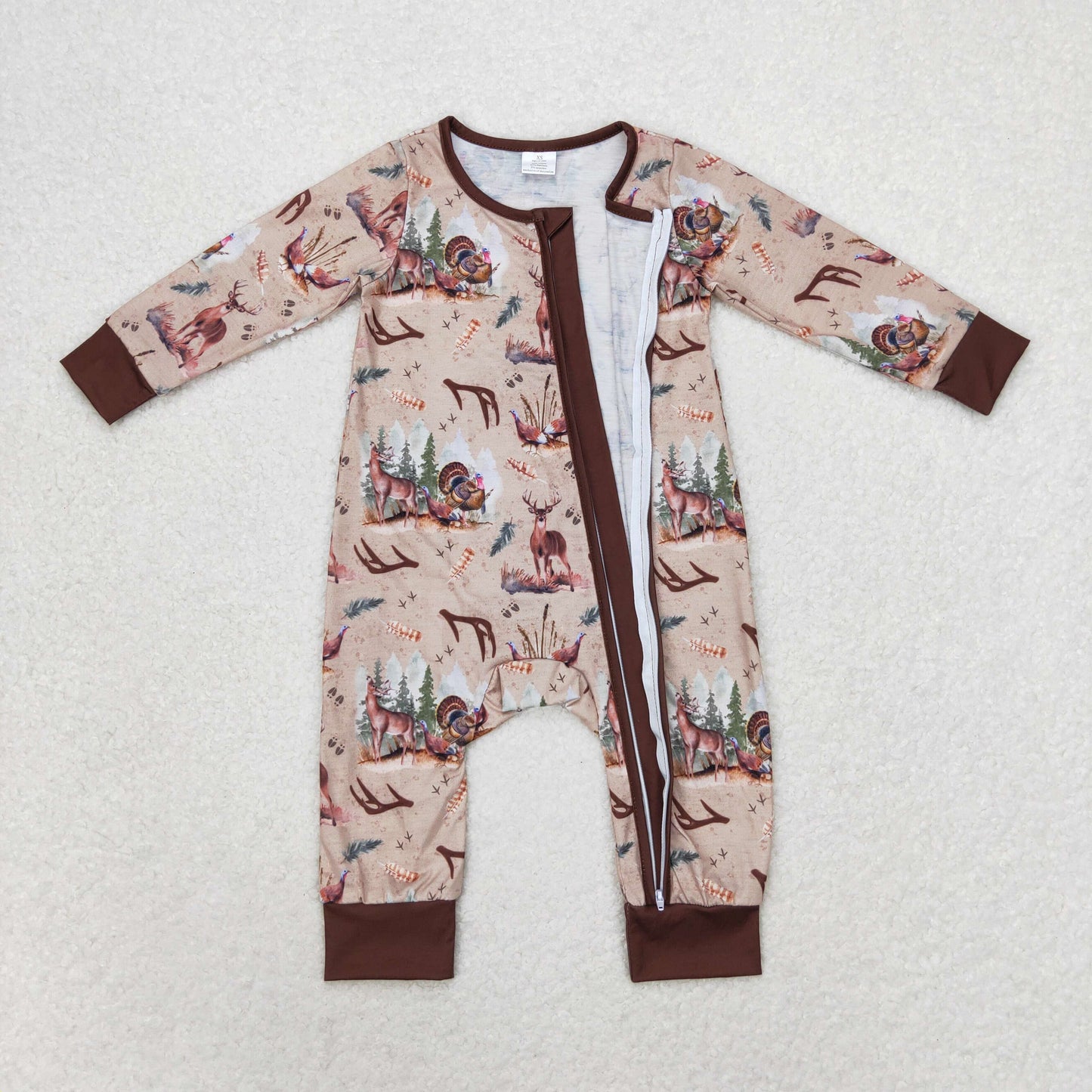 LR1014 Bamboo Antler Turkey brown zip-up long-sleeved onesie