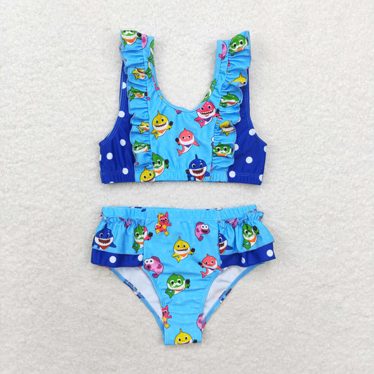 S0280 Cartoon shark blue swimsuit