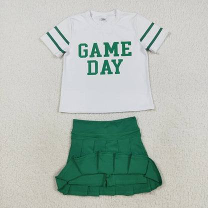 Sibling Baby Girls Game Day Tee Shirts Tops Pleated Skirts Short Yoga Active Team Clothes Sets C9.2