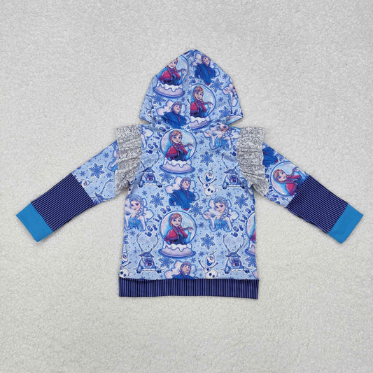 GT0890 Baby Girls Princess Blue Hooded Tee Shirts Tops