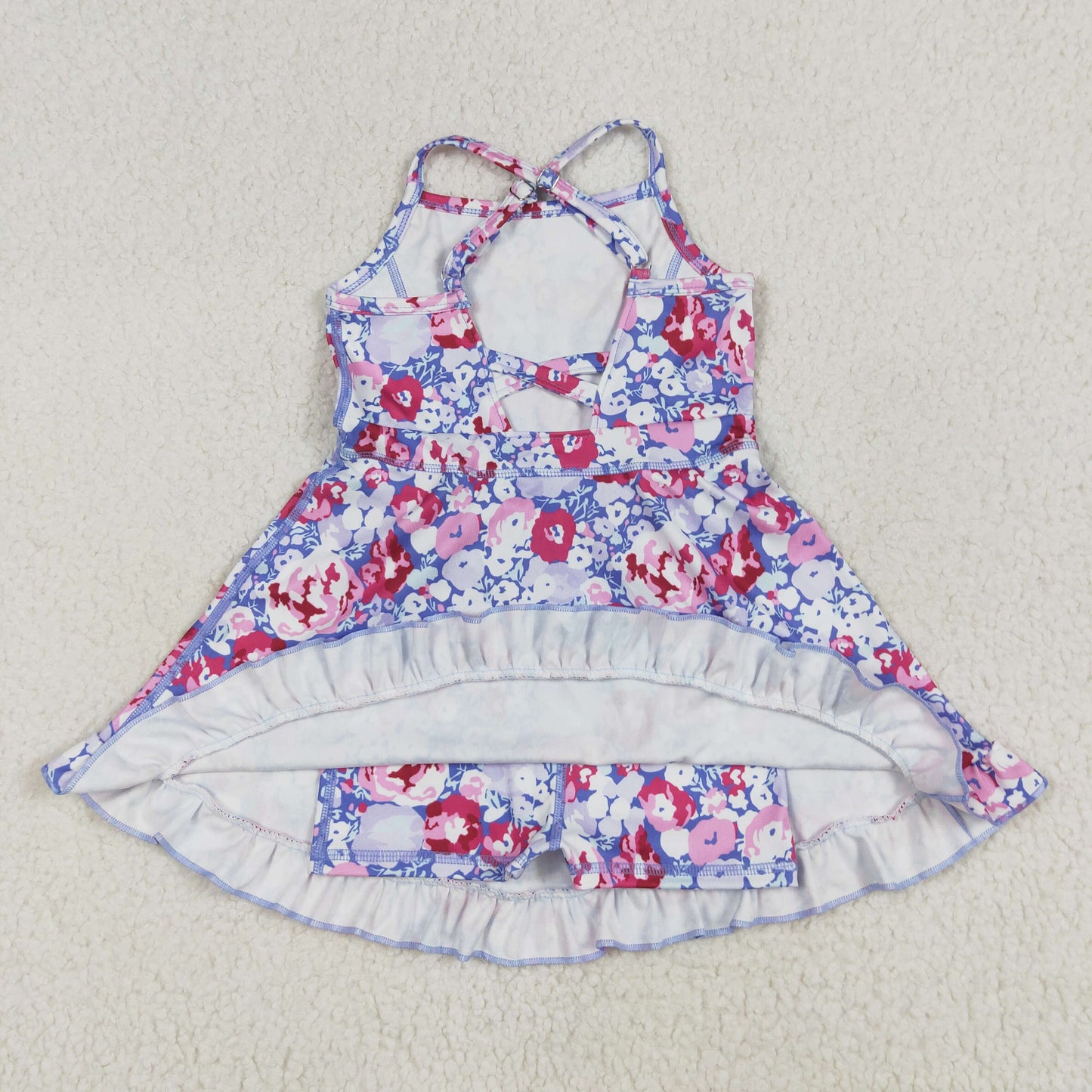 GSD2285 Baby Girls Lavender Strap Colorful Floral Yoga Ruffle Knee Length Dress 6.4