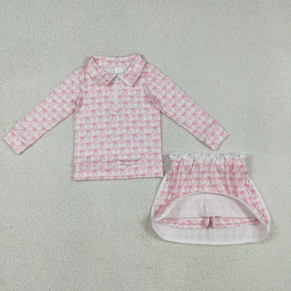 GLD1014 Baby Girls Pink Bows Zip Top Skort Bottoms Clothes Set C12.4