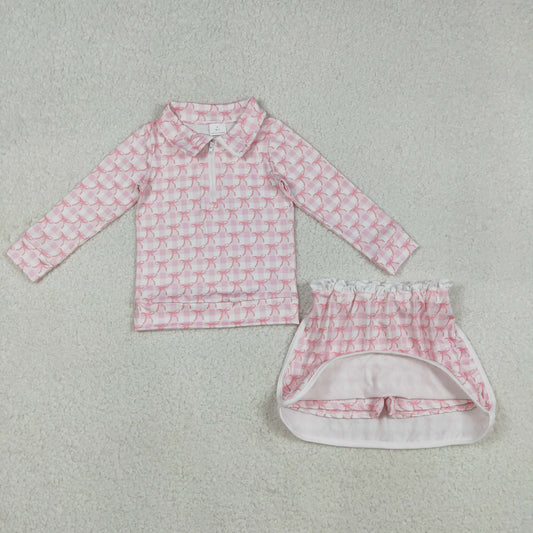 GLD1014 Baby Girls Pink Bows Zip Top Skort Bottoms Clothes Set C12.4
