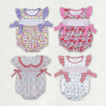 Sibling Embroidery Baby Infant Girls Flutter Sleeves Bows Ruffle Rompers 4.29