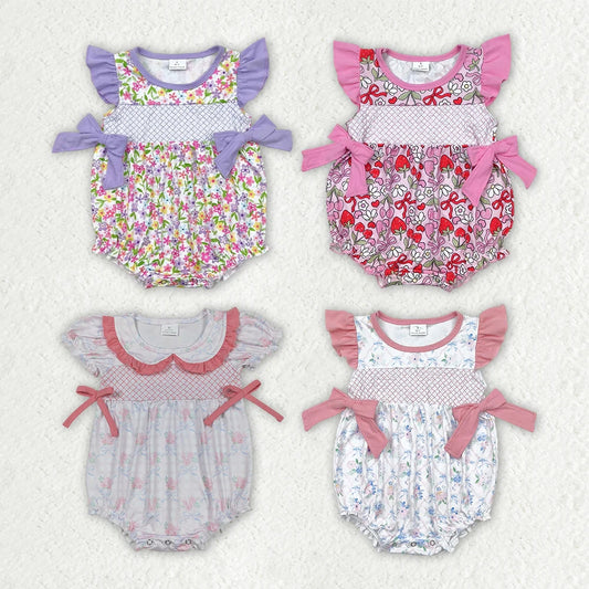 Sibling Embroidery Baby Infant Girls Flutter Sleeves Bows Ruffle Rompers 4.29