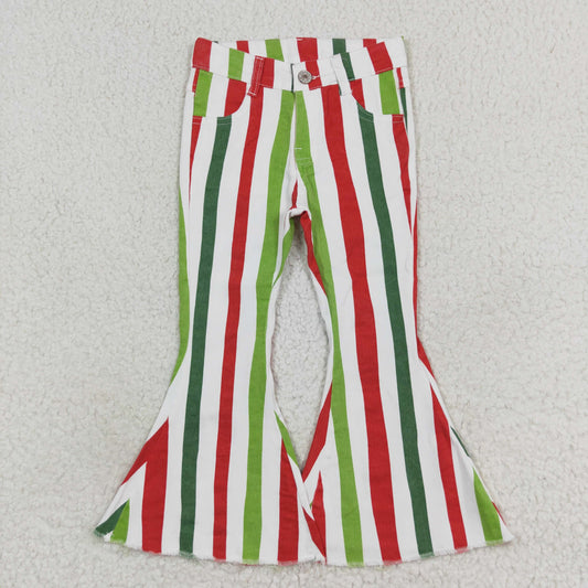 P0484 Red and green striped denim pants