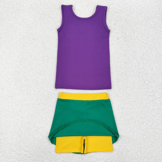 GSD1432 Baby Girls Mardi Gras Athletic Active Wear Top Shorts Skirts Clothes Set