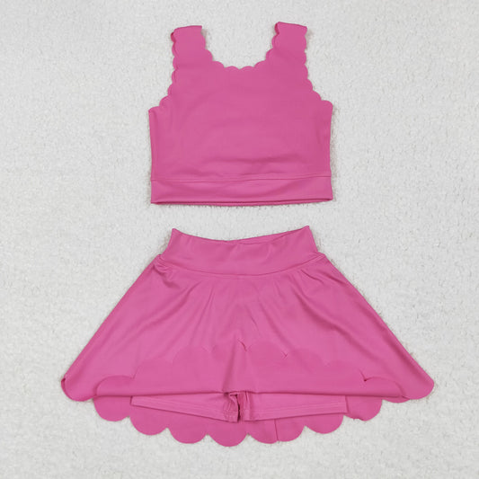 GSD2092 Baby Girls Hot Pink Yoga Vest Skirt Active Wear Clothes Set 6.2