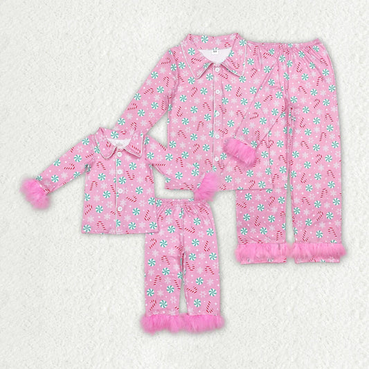 Mommy&Me Baby Girls Adult Christmas Balls Fur Tops Pants Pajamas