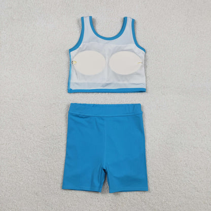 GSD2659 Baby Girls Sleeveless Hot Blue Vest Top Short Skirts Yoga Set C11.21