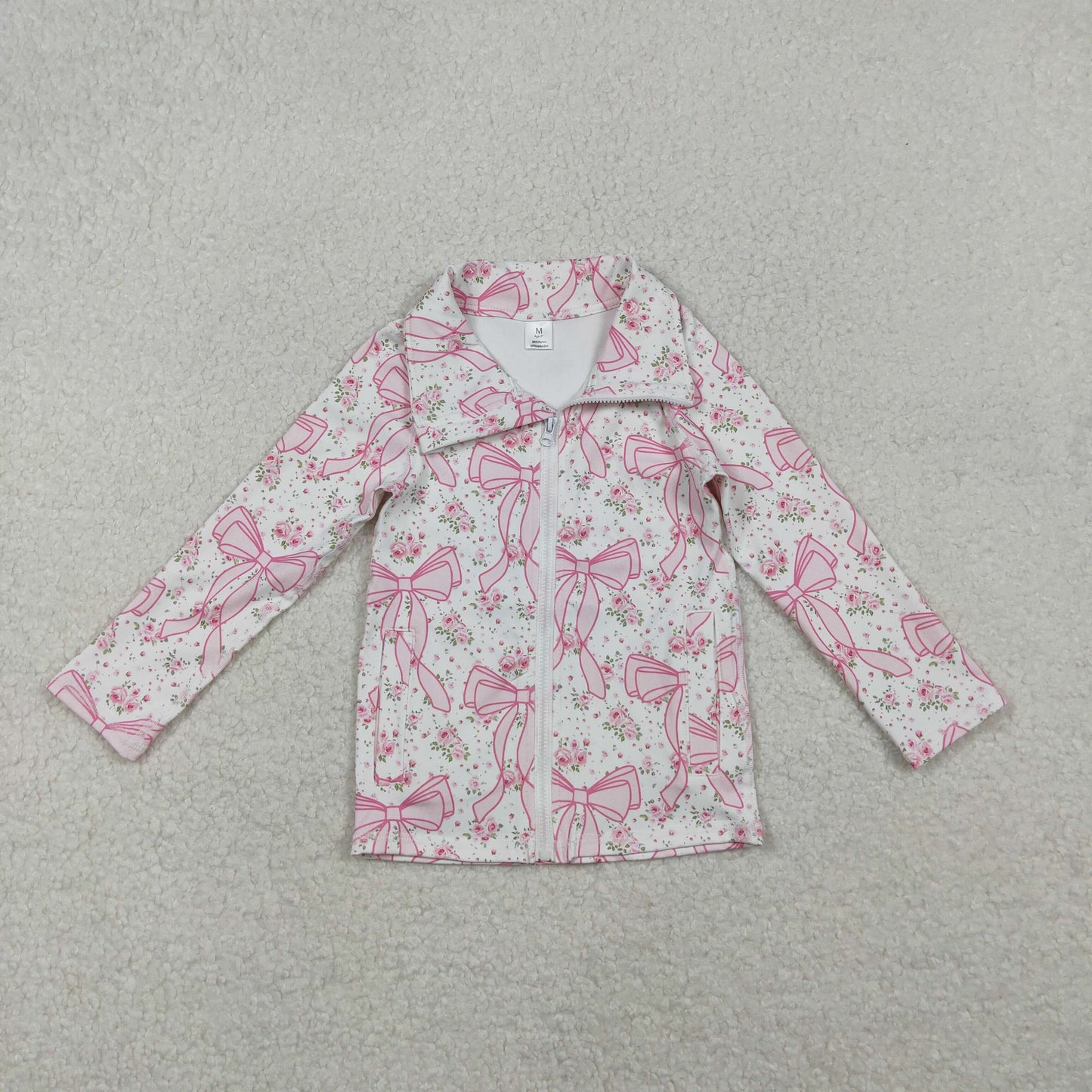 GT1082 Baby Girls Long Sleeves Pink Floral Bows Zipper Pockets Yoga Jacket Top C10.27