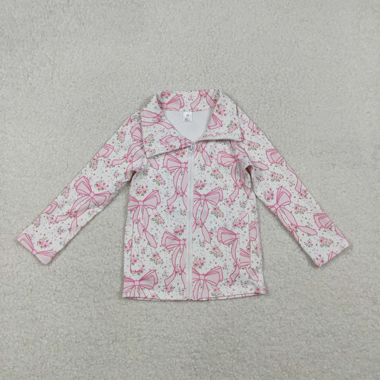 GT1082 Baby Girls Long Sleeves Pink Floral Bows Zipper Pockets Yoga Jacket Top C10.27
