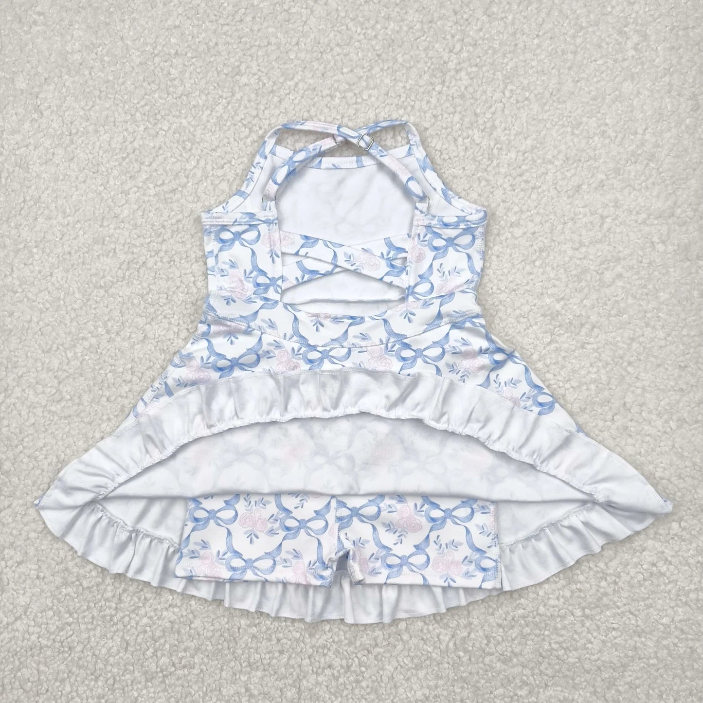 Sibling Baby Girls Strap Bows Floral Camo Print Yoga Activity Wear Ruffle Knee Length Dresses 4.26